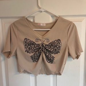 Tan Butterfly Crop Top